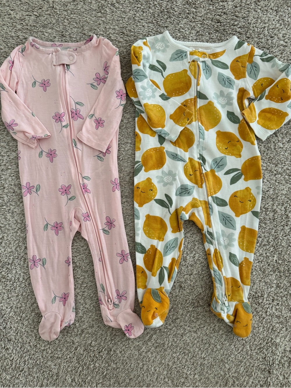 Carter’s Pink Floral & Yellow Lemon Baby One-Piece Footed Sleepers